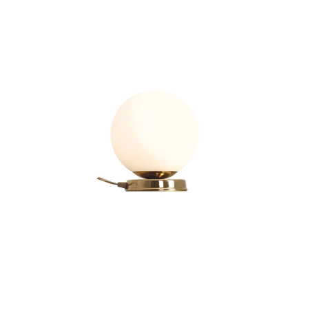 Złota lampka biurkowa z mlecznym kloszem do biura 1076B30_M z serii BALL