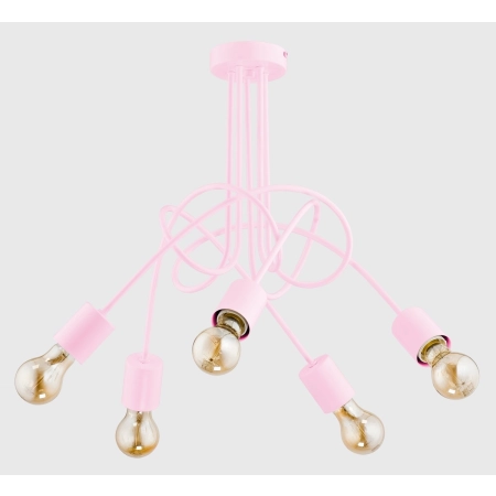 Różowa lampa sufitowa z wyeksponowanymi żarówkami AL 28495 z serii TANGO