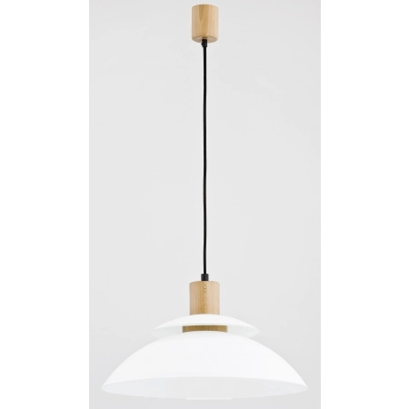 Lampa wisząca z elementami z drewna, biały klosz AL 60356 z serii TROPIC