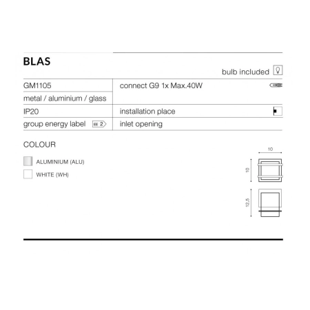 Czarny minimalistyczny kinkiet kostka do holu AZ3069 z serii BLAS - wymiary