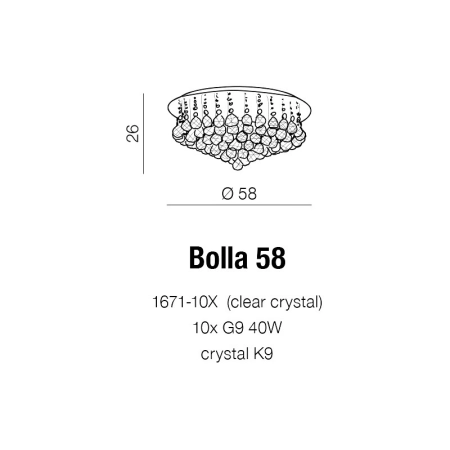Złota elegancka lampa sufitowa z kryształkami AZ3084 z serii BOLLA - wymiary