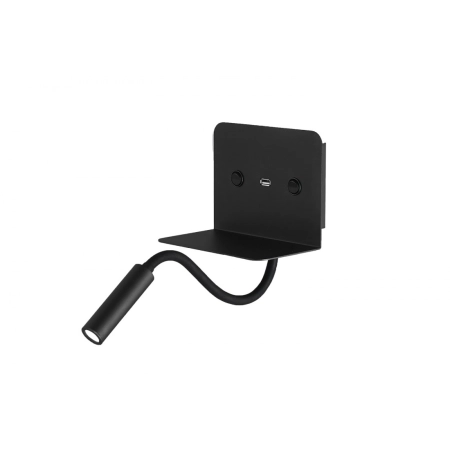 Czarny kinkiet z półką USB LED regulowane ramię AZ3201 z serii VERA