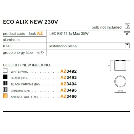 Spot tuba natynkowa w kolorze chromu do salonu AZ3495 z serii ECO - wymiary