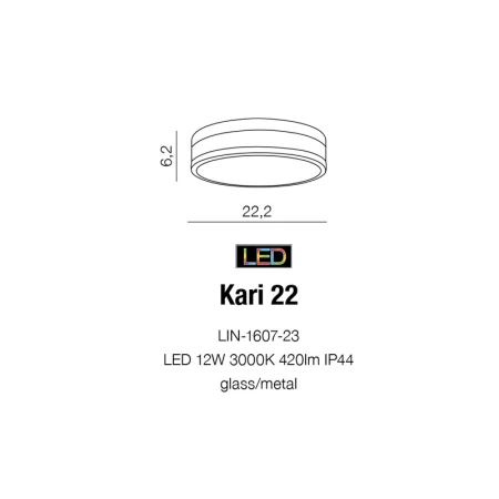 Lampa łazienkowa plafon natynkowy LED okrągły AZ4257 z serii KARI - wymiary