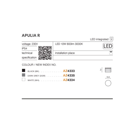 Biała zewnętrzna lampa natynkowa spot LED 3000K AZ4334 z serii APULIA - wymiary