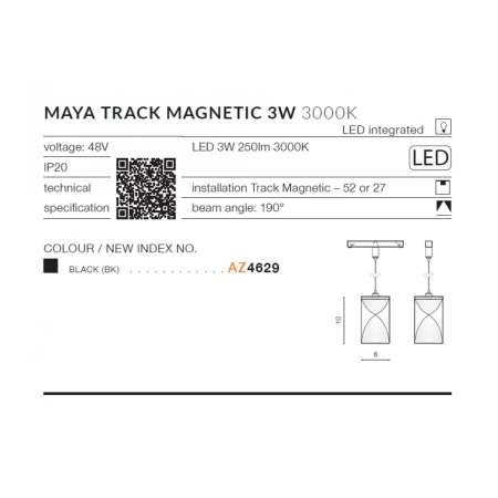 Głowica LED do szynoprzewodu 1-fazowego magnetycznego AZ4629 z serii MAYA - wymiary