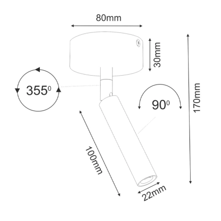 Wąski, ruchomy reflektor natynkowy ⌀2,2cm G9 BR 2281 z serii POINT - wymiary