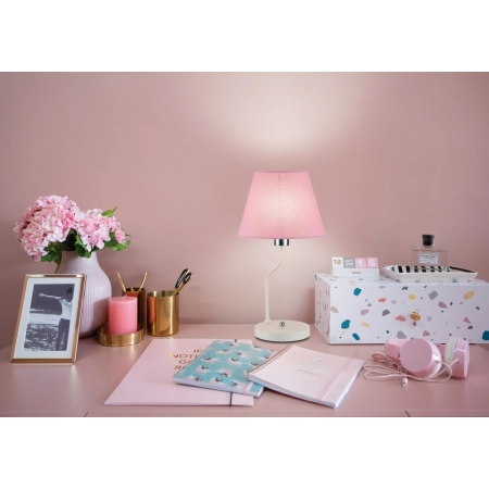 Biała lampka stołowa z różowym abażurem E14 LEDEA 50501100 z serii YORK 2