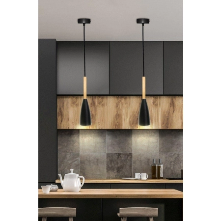 Lampa wisząca wąska czarna z drewnem E27 LEDEA 50101264 z serii TROSA 2