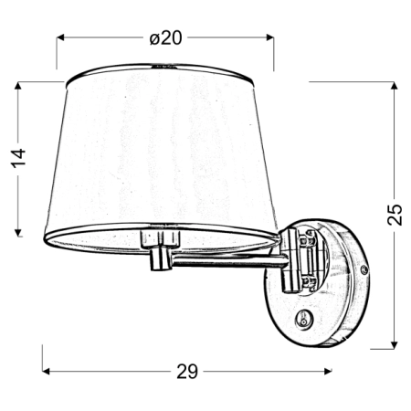Lampa ścienna z włącznikiem i ruchomym ramieniem 21-00883 z serii IBIS - wymiary