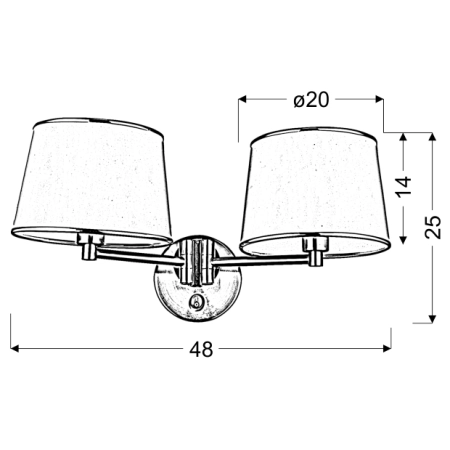 Dwuramienna, elegancka lampa ścienna z włącznikiem 22-01309 z serii IBIS - wymiary