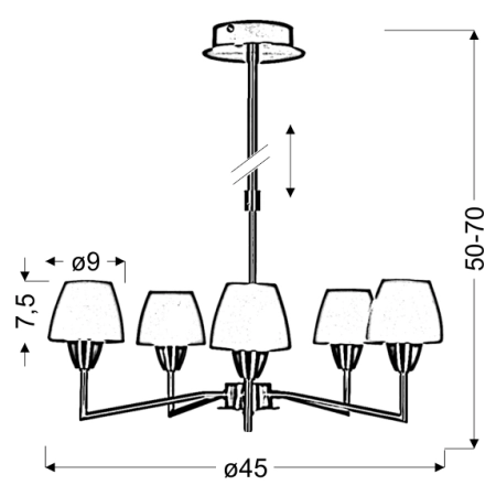 Klasyczna, stonowana lampa sufitowa do salonu 35-10646 z serii TOGO - wymiary