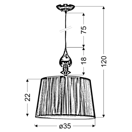 Stylowa, abażurowa lampa wisząca do sypialni 31-21437 z serii GILLENIA - wymiary