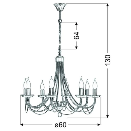 Pałacowy żyrandol typu świecznik, do salonu 38-69187 z serii MUZA - wymiary