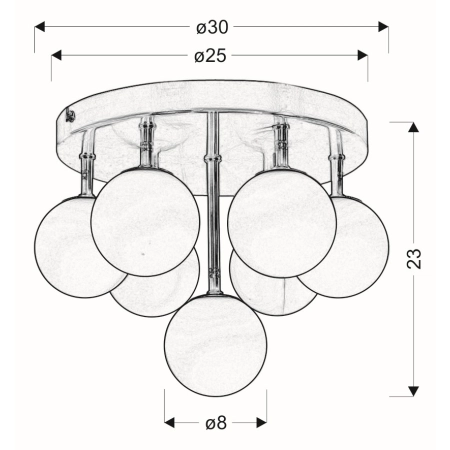 Stylowa lampa sufitowa z mlecznymi kloszami 97-89314 z serii ETIUDA - wymiary