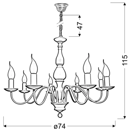 Kremowa lampa wisząca w kształcie świecznika 38-96510 z serii BELLAGIO - wymiary