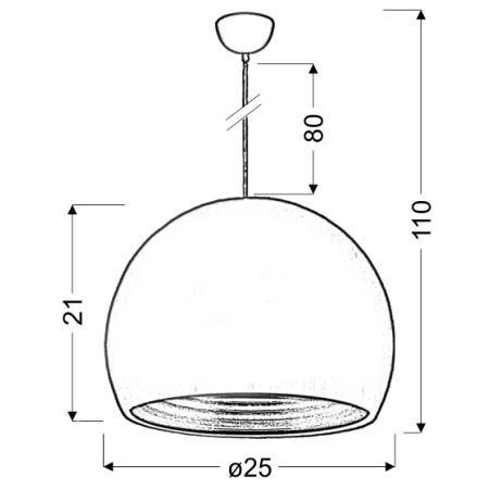 Lampa wisząca ze srebrnym odbłyśnikiem w kloszu 31-24930 z serii PICTOR - wymiary