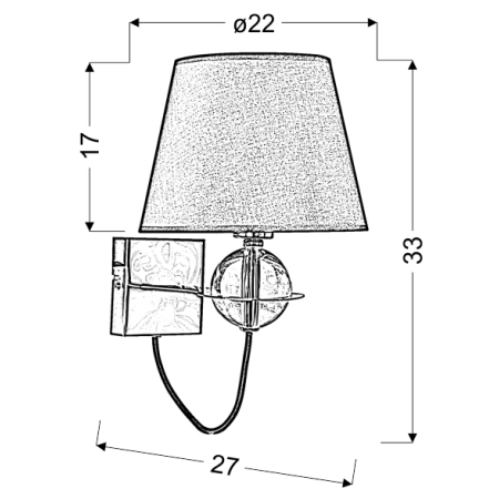 Lampa ścienna ze srebrnym, stożkowym abażurem 21-29522 z serii TESORO - wymiary