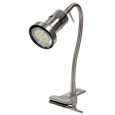 Elastyczna, srebrna lampka biurkowa na klipsie 41-60020 z serii ARKON