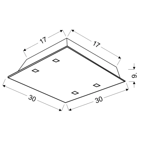 Kwadratowy plafon ze zdobionym kloszem 30x30 10-61133 z serii FONTANA - wymiary