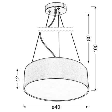 Lampa wisząca z szarym, zabudowanym abażurem ⌀40 31-67722 z serii KIOTO - wymiary