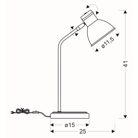 Klasyczna, biało-czarna lampka biurkowa 41-72078 z serii ZUMBA - wymiary