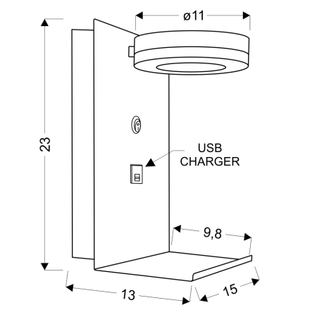 Ledowy kinkiet z USB, idealny do sypialni 21-76052 z serii COMPACT - wymiary