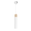 Biała lampa wisząca, tuba, z elementem drewna 31-27764 z serii CLARO
