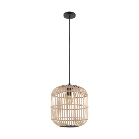 Lampa wisząca z plecionym, drewnianym abażurem 43216 z serii BORDESLEY