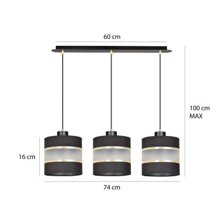 Potrójna lampa wisząca z czarnymi ozdobnymi abażurami 601/3 serii MOGI - 6