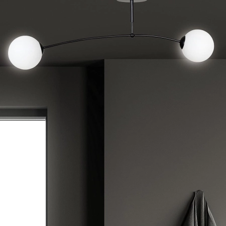Czarna lampa sufitowa z dwoma białymi kloszami 670/2 z serii PREGOS - 3