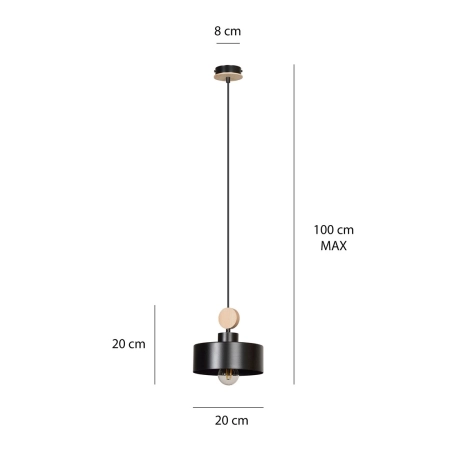 Czarna lampa wisząca z drewnianym elementem 582/1 z serii TUNISO - 3