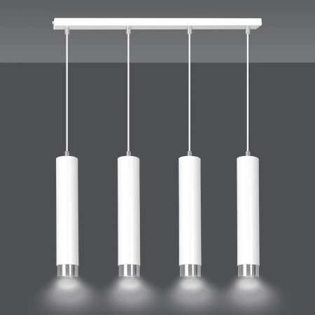 Biała lampa wisząca na listwie cztery źródła światła 641/4 serii KIBO - 3