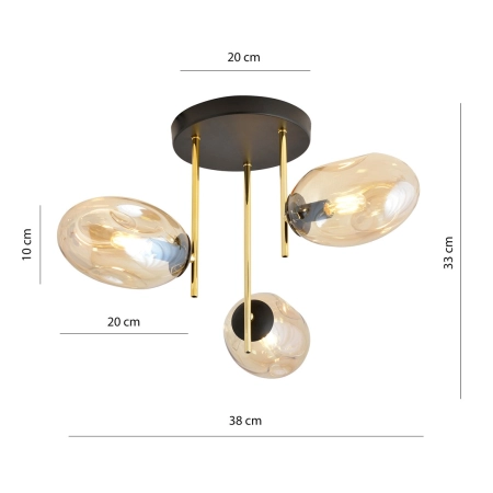 Złota lampa sufitowa z miodowymi kloszami 1275/3 z serii ARGO - 3