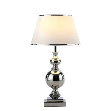 Chromowana lampka stołowa z białym abażurem MT204191 CH z serii ROMA