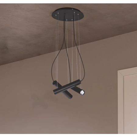 Industrialna lampa wisząca z czarnymi tubami K-4401 z serii MILE BLACK - wizualizacja 2