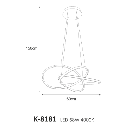 Lampa wisząca z regulowaną wysokością, LED 68W K-8181 z serii BALTO - wymiary