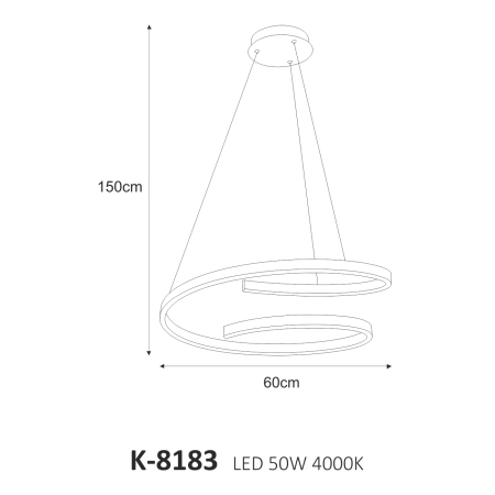 Efektowna, czarna lampa wisząca, LED o mocy 50W K-8183 z serii KOLOSO - wymiary