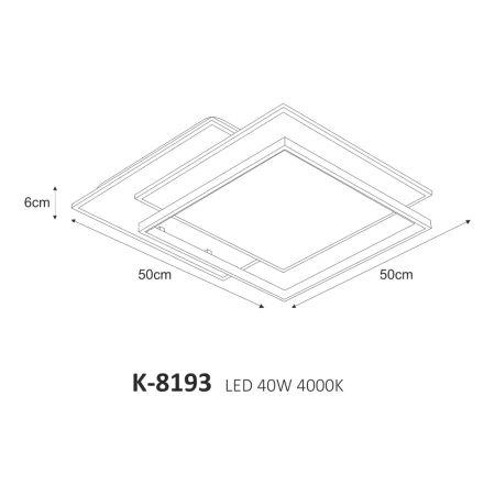 Dekoracyjny, czarno biały plafon, wbudowany LED K-8193 z serii LAGOS - wymiary