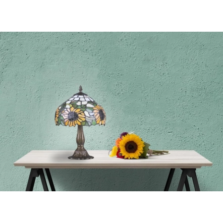 Dekoracyjna lampka stołowa z kloszem w słoneczniki K-G081556 z serii TECO - wizualizacja