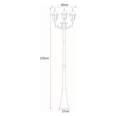 Potrójna zewnętrzna lampa stojąca K-7007A2/3N CZARNY/ZŁOTY z serii VASCO - wymiary