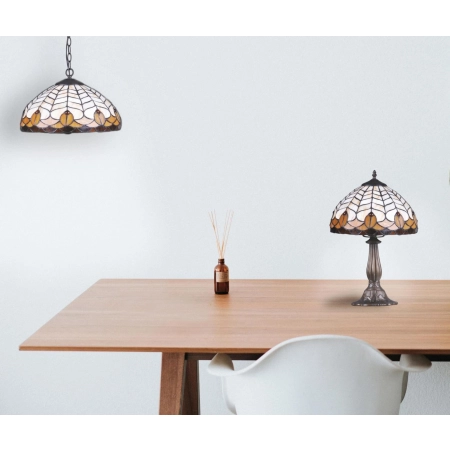 Elegancka, witrażowa lampka stołowa do salonu K-G121551 z serii SARGAN - wizualizacja 2