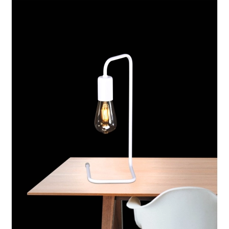 Biała, prosta, nowoczesna, metalowa lampka stołowa K-4044 z serii PEKA 4