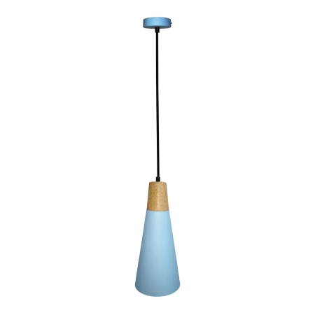 Lampa wisząca wąska niebieska z drewnem E27 LEDEA 50101258 z serii FARO