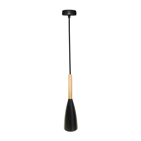 Lampa wisząca wąska czarna z drewnem E27 LEDEA 50101264 z serii TROSA