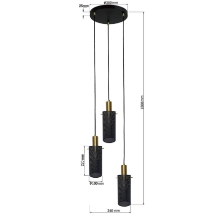 Designerska, metalowa lampa wisząca LP-945/3P BK z serii TIRANA - wymiary
