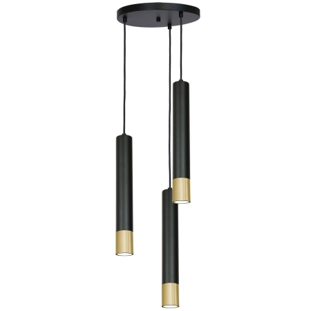 Potrójna lampa wisząca, czarno-złote tuby LX 1567 z serii NEST