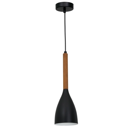 Czarna lampa wisząca z drewnianym zdobieniem LX 3175 z serii MUZA NEW