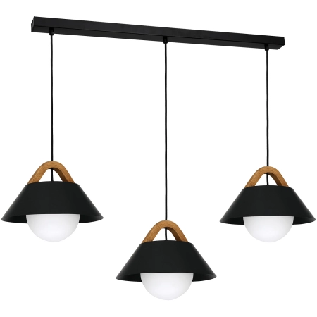 Czarna lampa wisząca z drewnianymi elementami LX 3509 z serii FUNDA