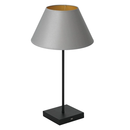 Lampka stołowa z szaro-złotym abażurem LX 0903 z serii TABLE LAMP USB